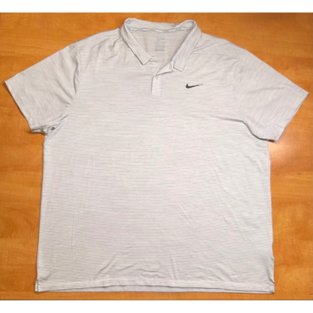 Nike Golf Tiger Woods TW Dri-FIT Polo Shirt Mens XXL White Grey Striped